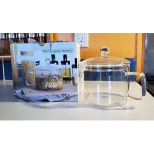 New Mini Sized Glass Bowl with Lid and Handle, 44 FL OZ/1.4L for Noodles, Pasta